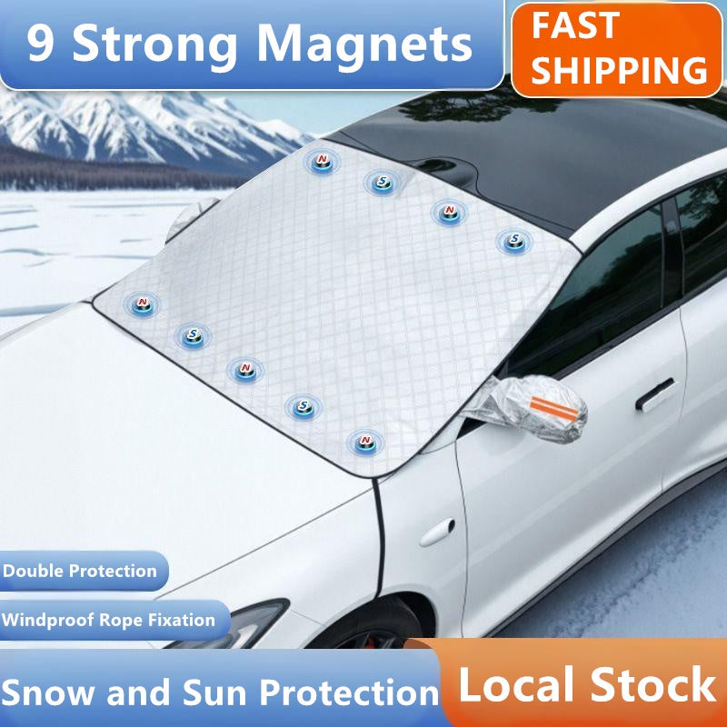 Magnetic Car Windshield Snow Cover  Frost Ice Protector with Mirror Covers & Hook Straps for Winter Protection Woozy Store