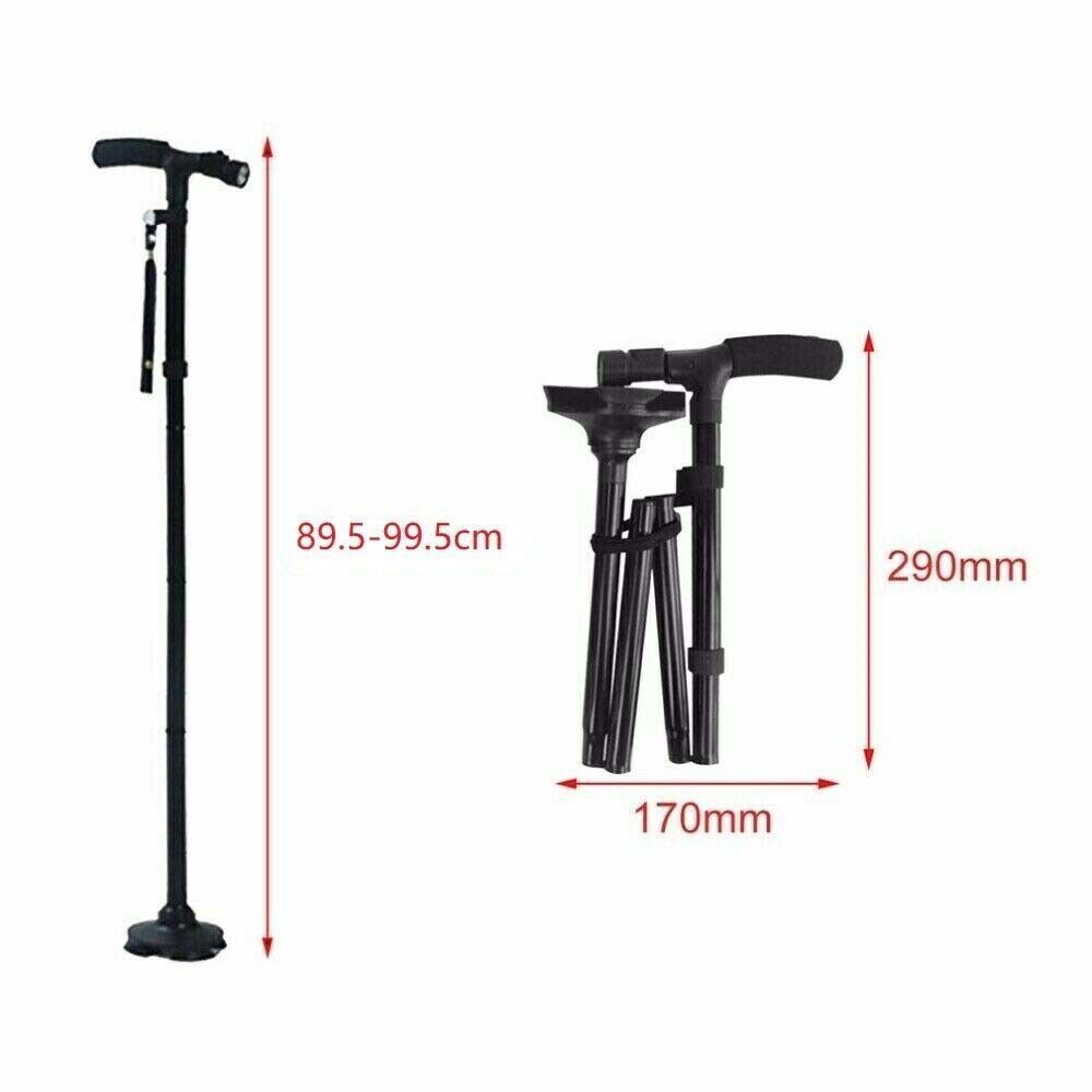 Collapsible LED Walking Cane Adjustable Foldable Safety Stick with Light, Ergonomic Handle & Non-Slip Base for Travel, Hiking, and Everyday Support Woozy Store