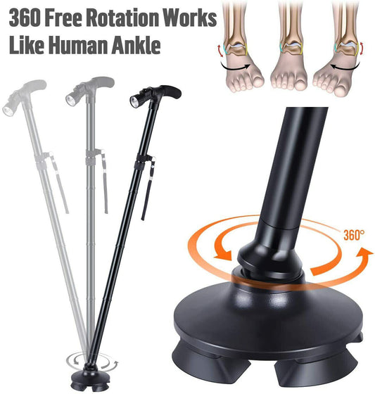 Collapsible LED Walking Cane Adjustable Foldable Safety Stick with Light, Ergonomic Handle & Non-Slip Base for Travel, Hiking, and Everyday Support Woozy Store