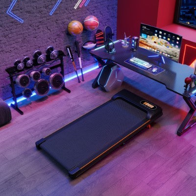 Folding Under Desk Walking Pad Treadmill – Adjustable Incline, 1–6 km/h Speed, Quiet Portable Walking Machine with LED Display, Remote Control & Transport Wheels, Black/Pink Woozy Store