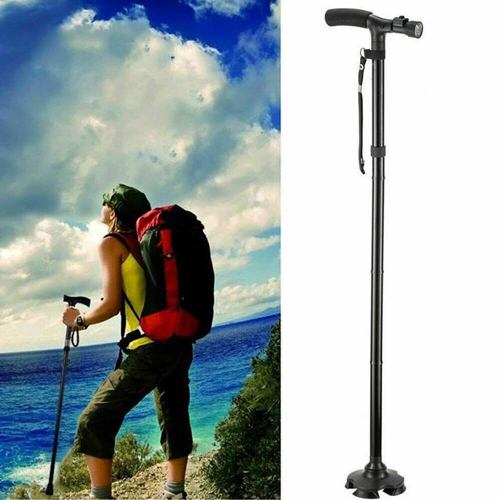 Collapsible LED Walking Cane Adjustable Foldable Safety Stick with Light, Ergonomic Handle & Non-Slip Base for Travel, Hiking, and Everyday Support Woozy Store