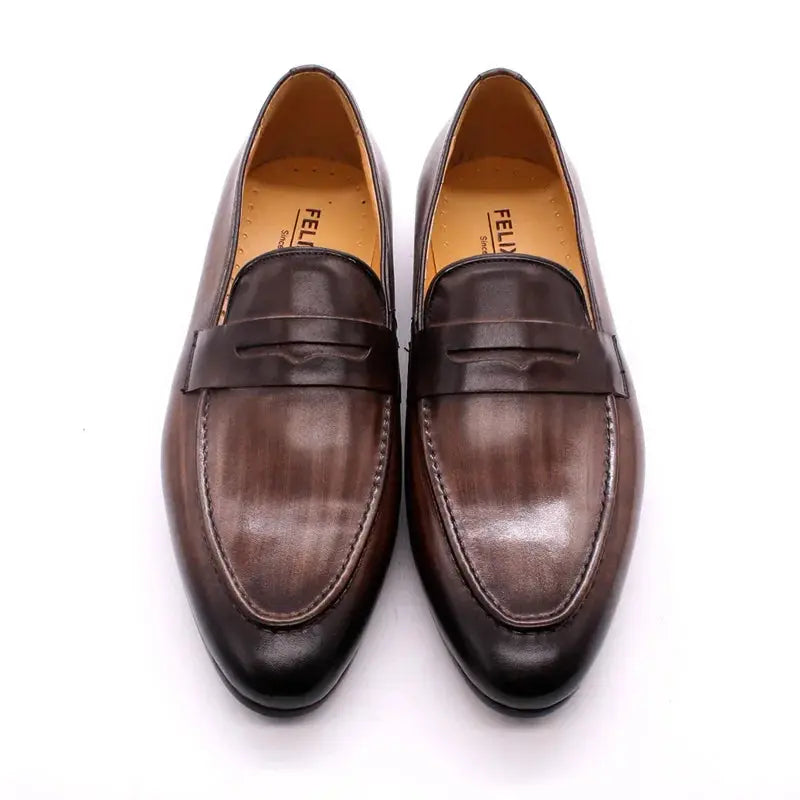 Branded formal loafers shoes genuine leather for men low price - Woozy Store