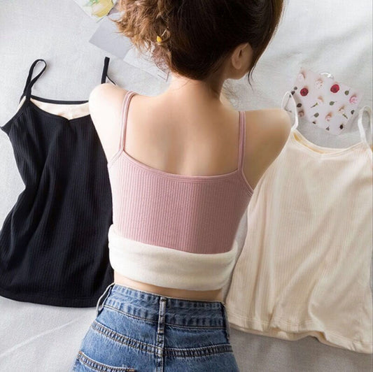 Autumn and winter double-layer fleece thickened suspender girl thermal vest comfortable underneath to wear slim student thermal underwear Woozy Store