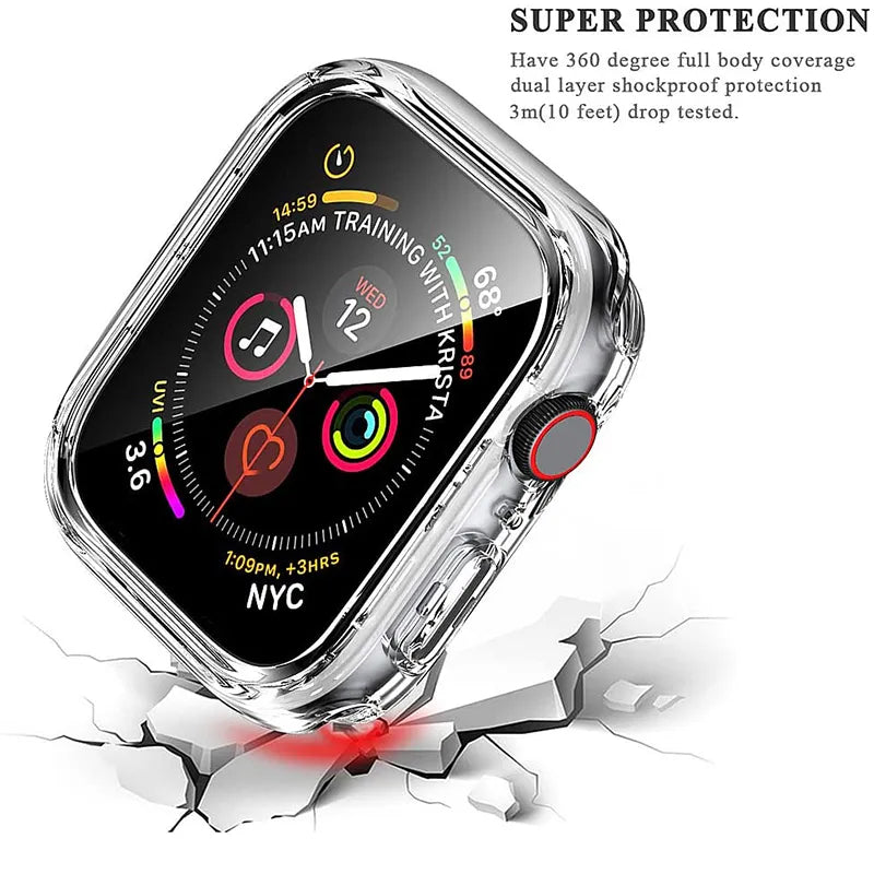 Tempered Glass+cover For Apple Watch Accessories 45mm 41mm 44mm 40mm 42mm Screen Protector Apple watch Case serie 9 4 5 6 SE 7 8 Woozy Store