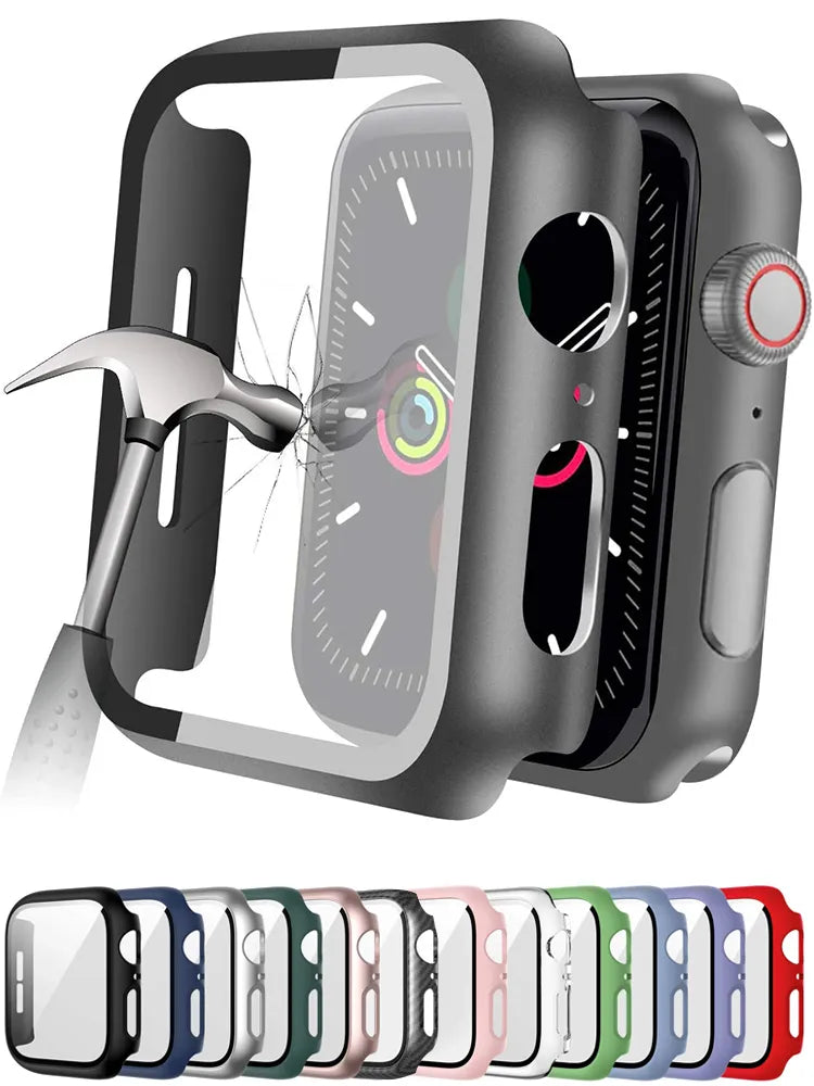 Tempered Glass+cover For Apple Watch Accessories 45mm 41mm 44mm 40mm 42mm Screen Protector Apple watch Case serie 9 4 5 6 SE 7 8 Woozy Store