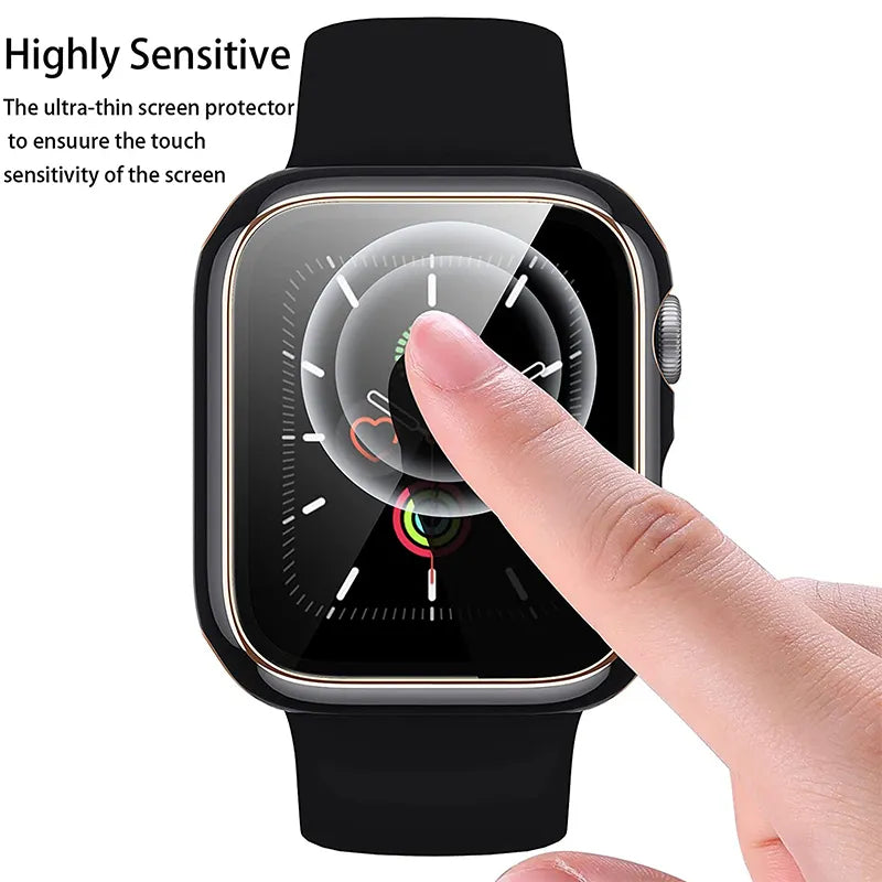 Tempered Glass+cover For Apple Watch Accessories 45mm 41mm 44mm 40mm 42mm Screen Protector Apple watch Case serie 9 4 5 6 SE 7 8 Woozy Store