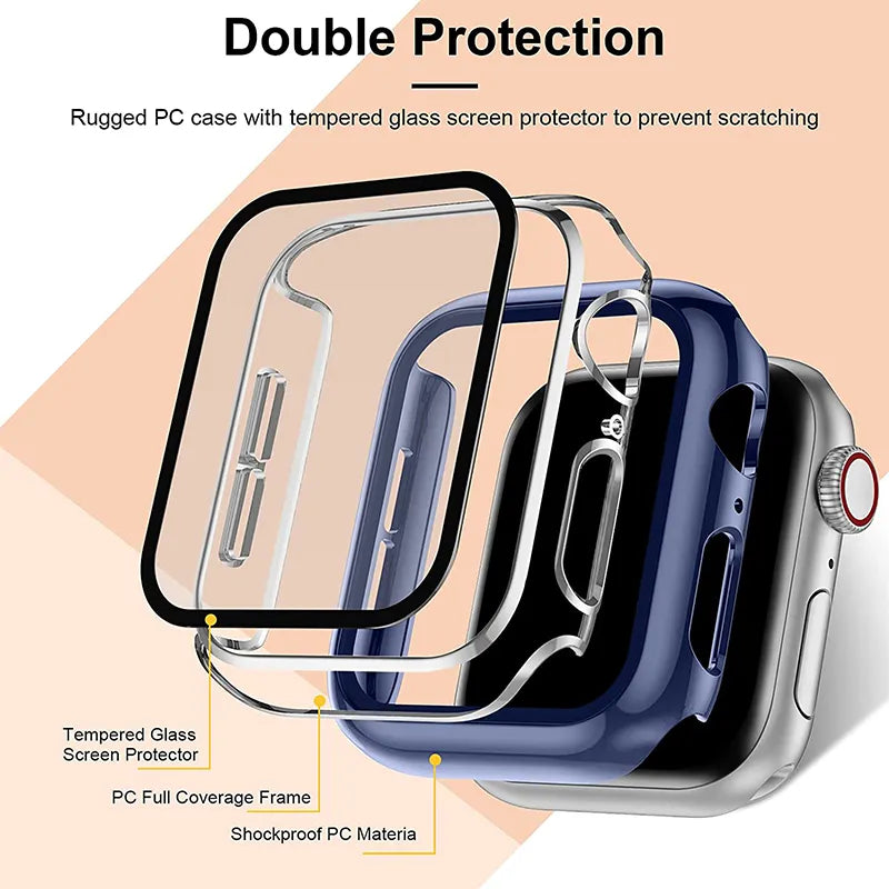 Tempered Glass+cover For Apple Watch Accessories 45mm 41mm 44mm 40mm 42mm Screen Protector Apple watch Case serie 9 4 5 6 SE 7 8 Woozy Store