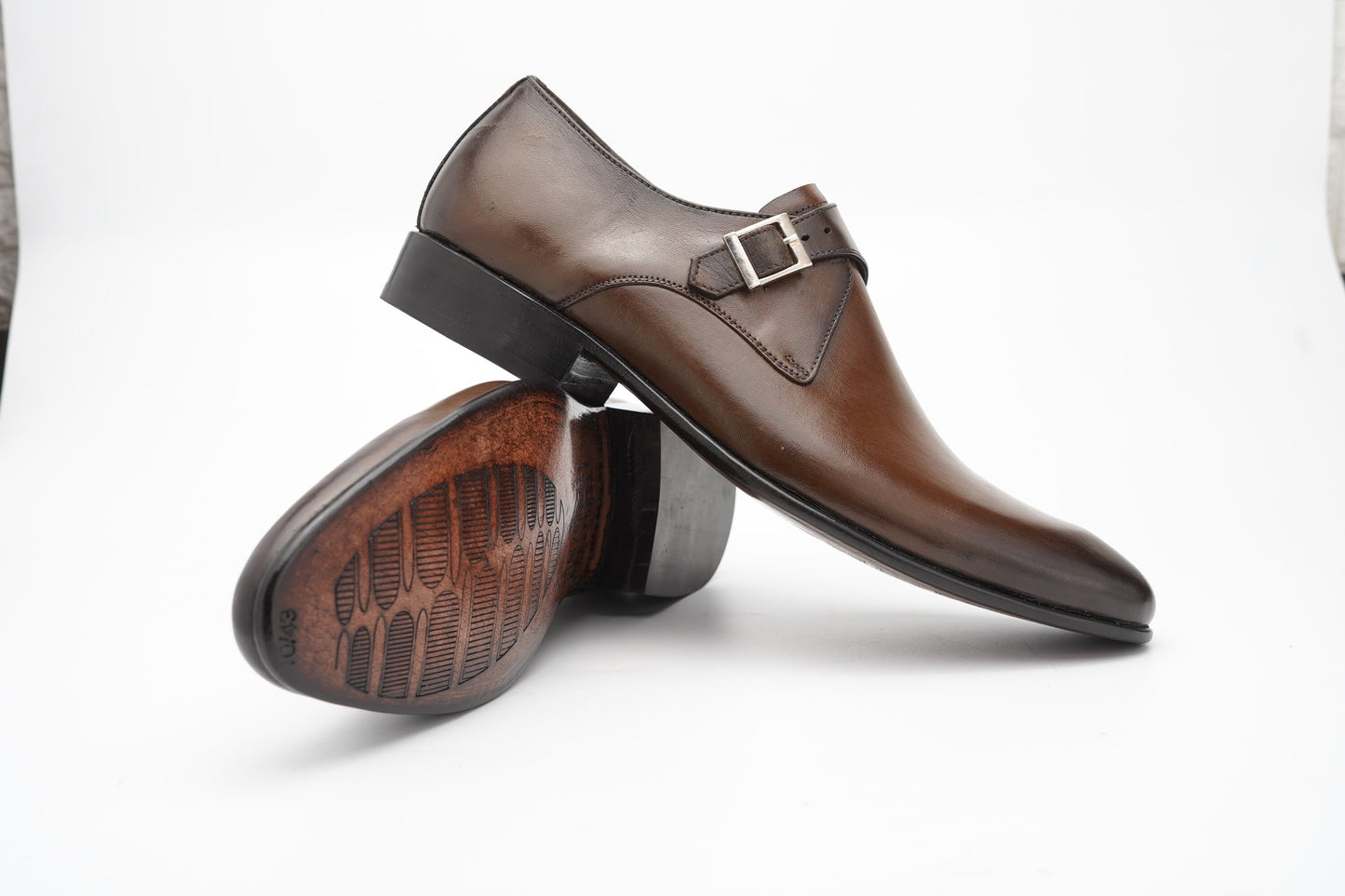 Single buckle monk Strap with Hand burnished Brown shade Made of full grain natural crust leather Woozy Store