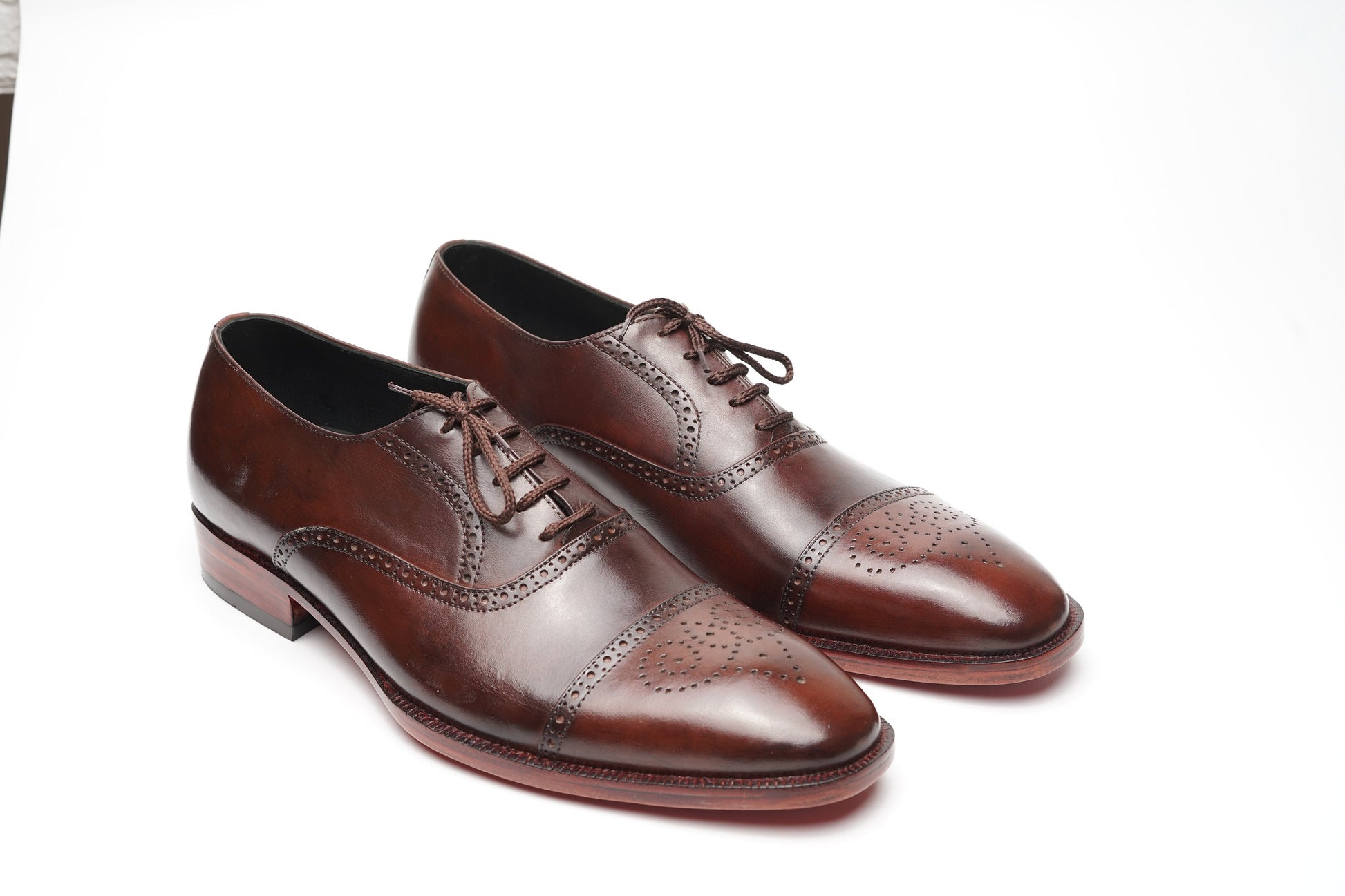 Real handmade Brown Oxford Cap Toe Hand Dyed, Hand Welted Made of full Grain Natural Crust leather Woozy Store