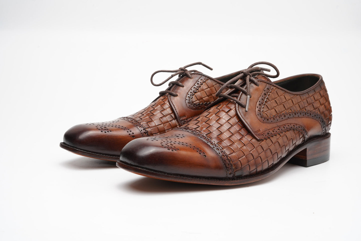 Real Handmade Cap Toe Derby Brogue Leather Shoes for men made of Hand Woven crust Leather Woozy Store