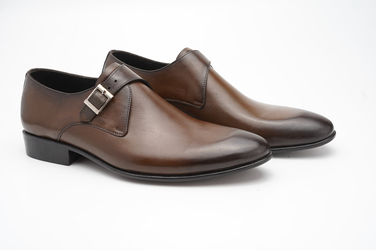 Single buckle monk Strap with Hand burnished Brown shade Made of full grain natural crust leather Woozy Store