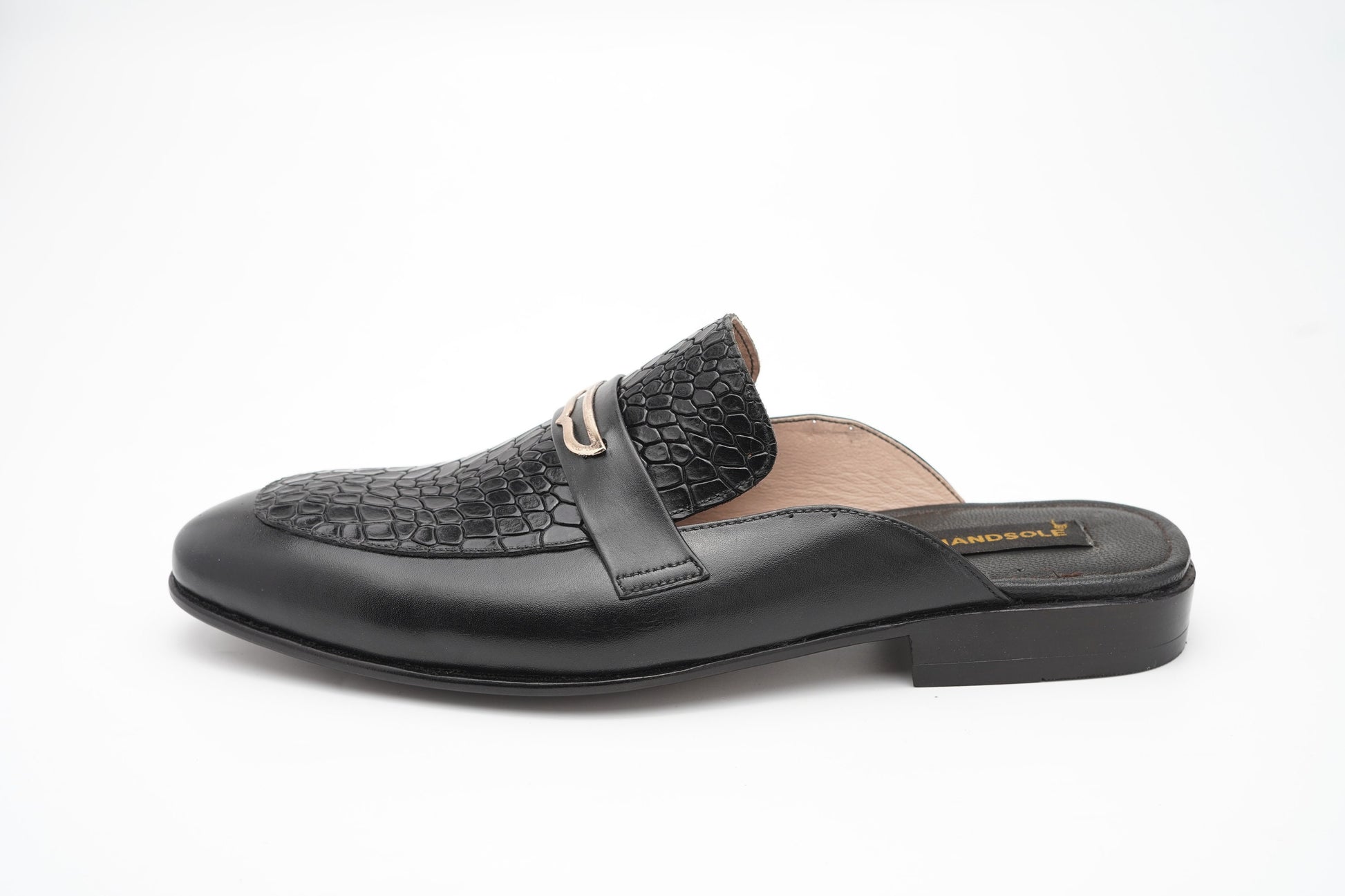 Medallion Black alligator/aniline Backless Slip On Mule Custom Made-To-Order Shoes  Premium Quality Handmade Woozy Store