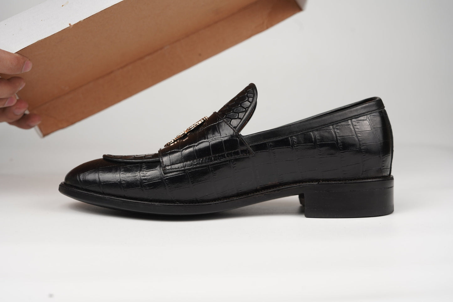 Black Double Buckle Loafer made using embossed Crocodile leather Custom Made-To-Order Shoes  Premium Quality Handmade Woozy Store