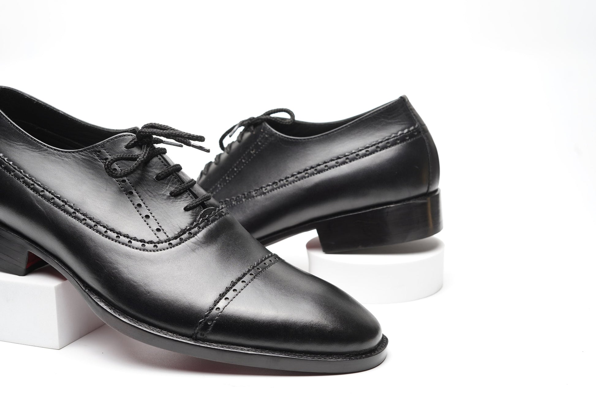 Real handmade Black Cap Toe Oxford Made of full Grain Natural Crust leather Woozy Store