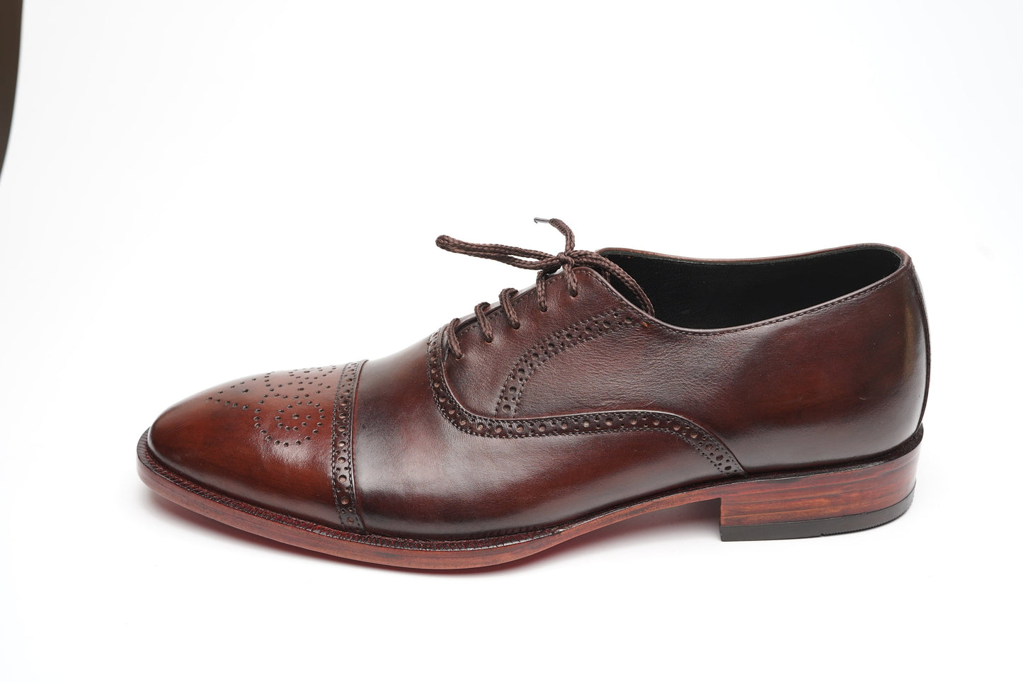 Real handmade Brown Oxford Cap Toe Hand Dyed, Hand Welted Made of full Grain Natural Crust leather Woozy Store