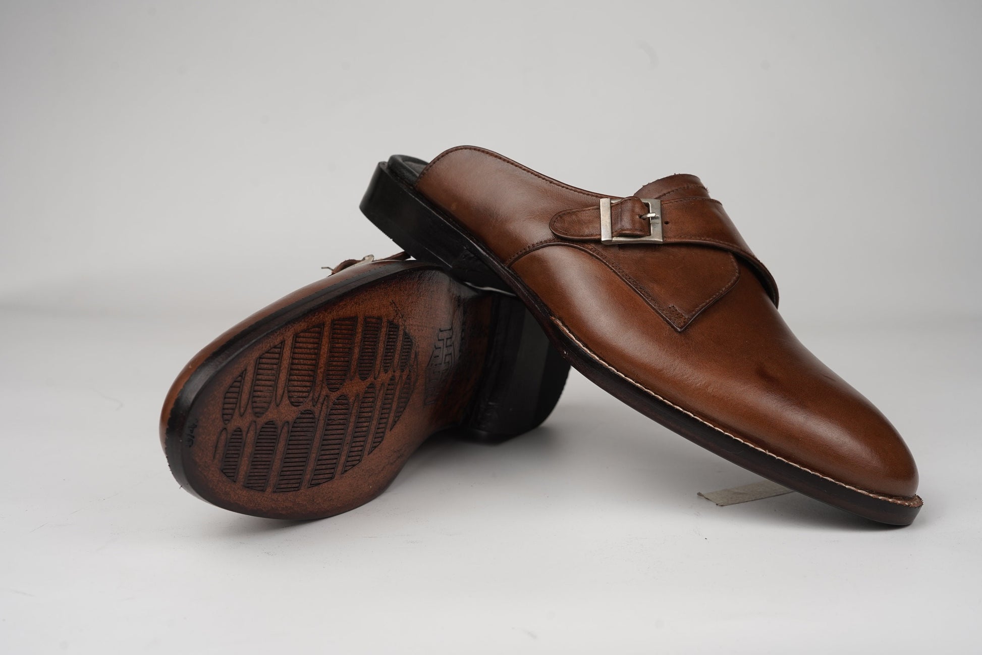 Brown backless Single Buckle loafer Slip On Mule Custom Made-To-Order Shoes Premium Quality Handmade using Full Grain Oily Pull up Leather Woozy Store