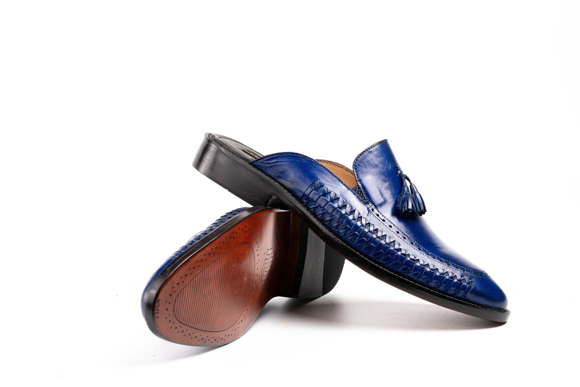 Royal blue or any Color of Your Choice Whole Cut loafer Backless Slip On Mule Cow Crust Leather Custom Made-To-Order Shoes  Unique Premium Woozy Store