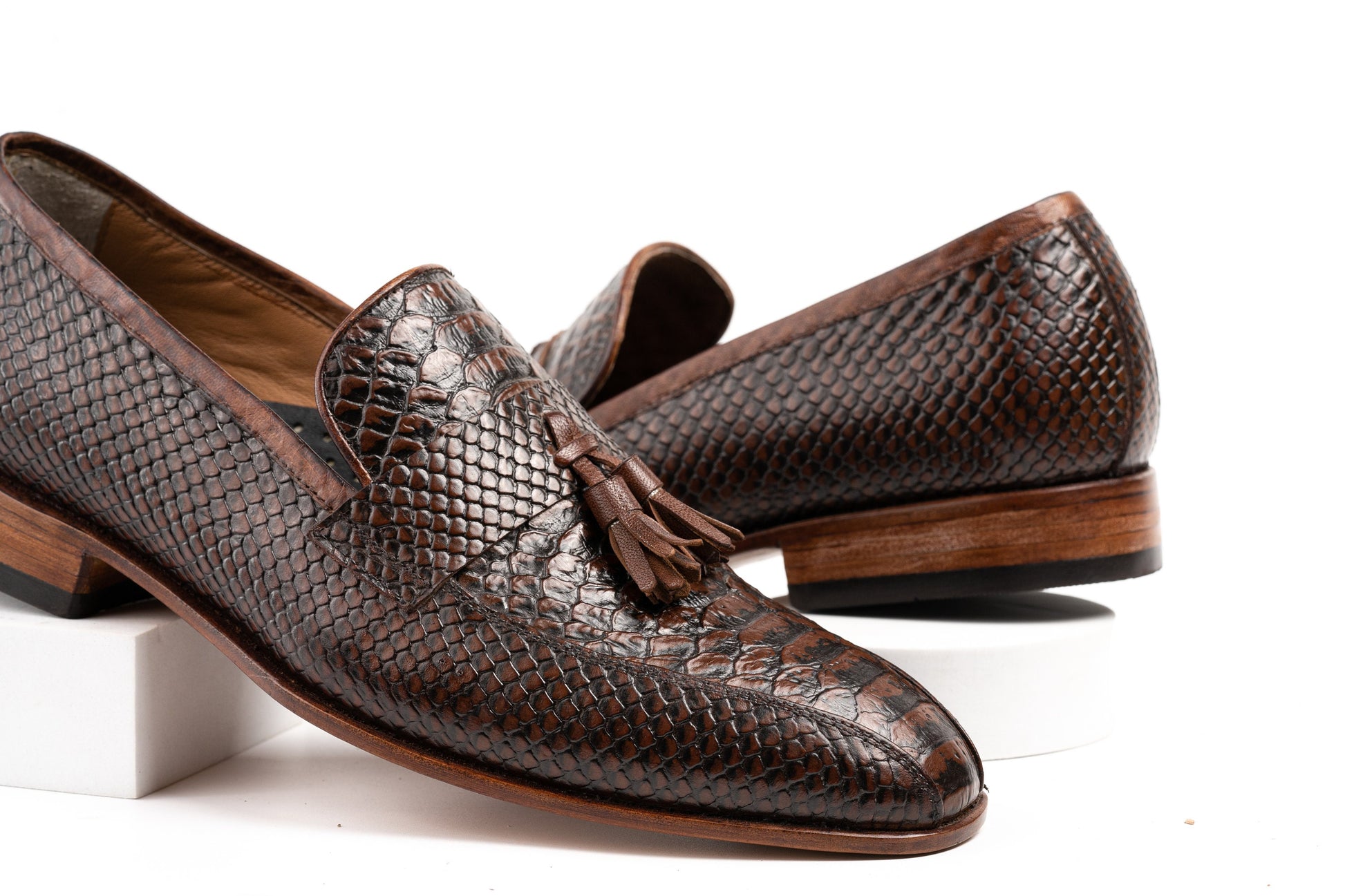 Brown Tussle lizard pattern leather Loafer Perfect Adult gift, Men's Dress Casual Party Loafer Woozy Store