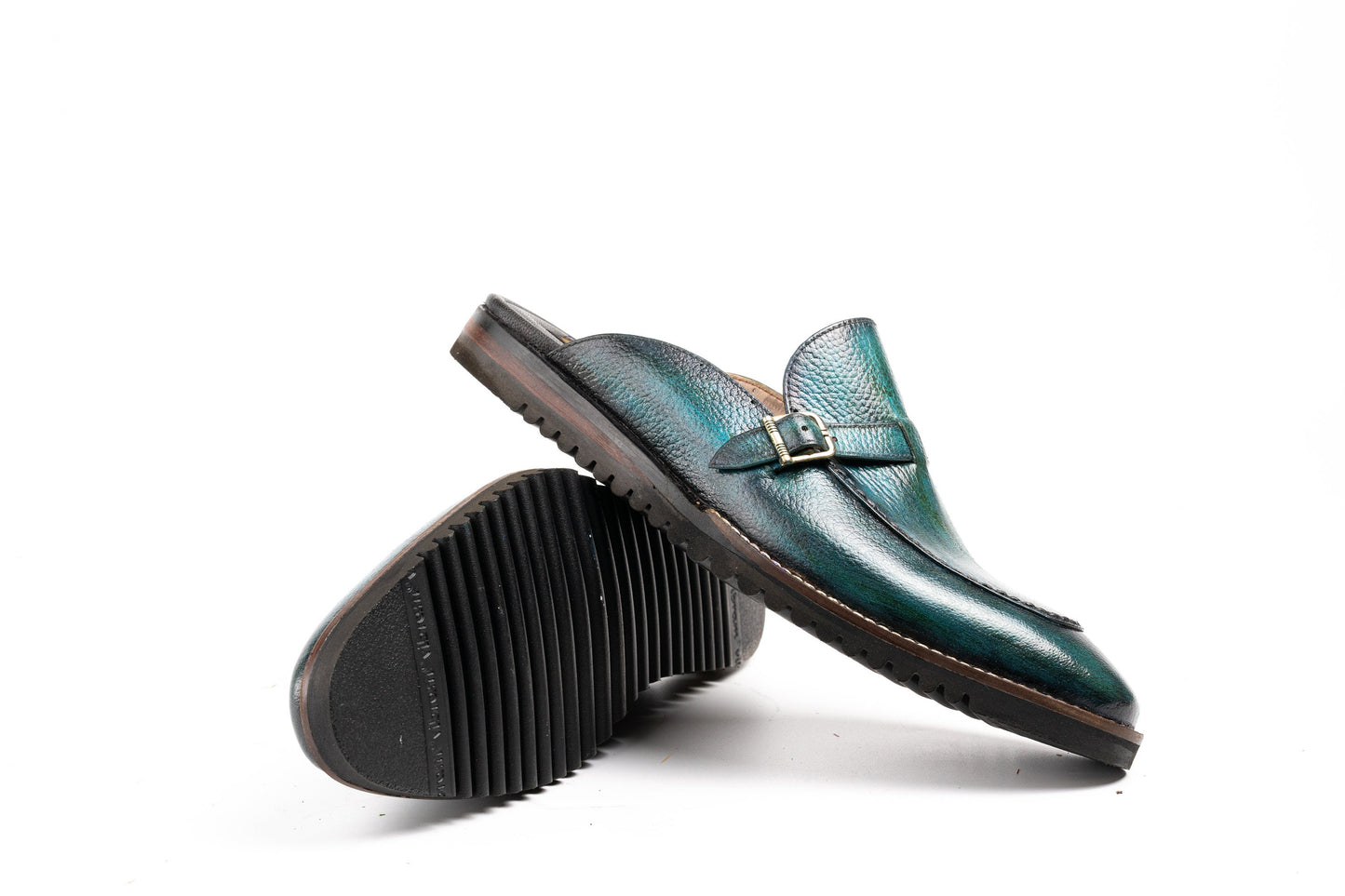 Green Hand burnished tassel Backless Slip-On Mule Custom Made-To-Order Shoes  Premium Quality Handmade Woozy Store