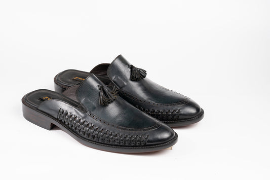 Black or any Color of Your Choice Whole Cut hand weave loafer Backless Slip On Mule Cow Crust Leather Custom Made-To-Order Shoes Woozy Store