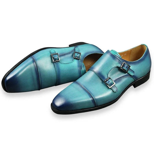 Handcrafted Cap Toe Double buckle Monk Strap Hand Dyed Shoes for Men. Premium gift for him Woozy Store