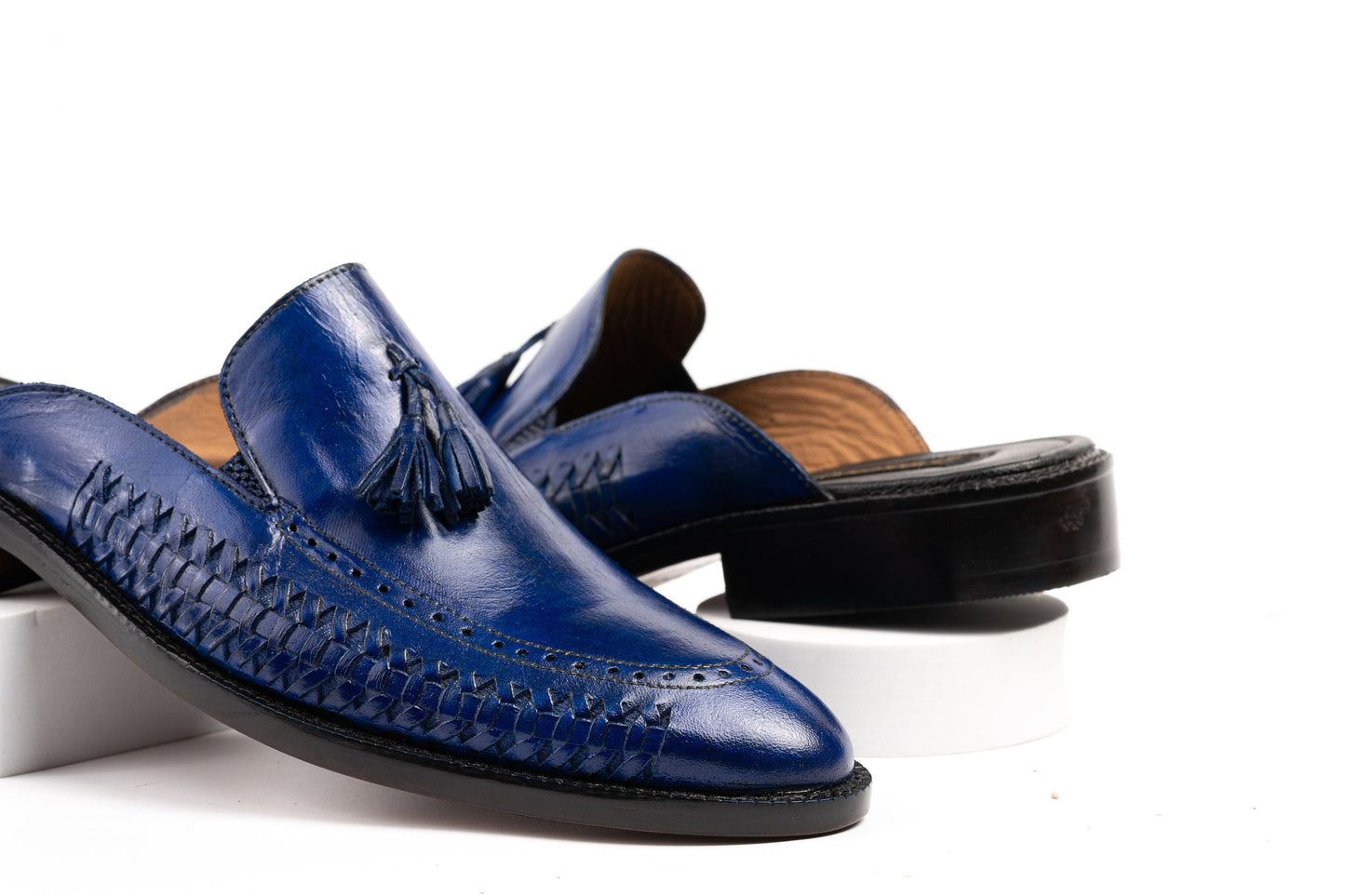 Royal blue or any Color of Your Choice Whole Cut loafer Backless Slip On Mule Cow Crust Leather Custom Made-To-Order Shoes  Unique Premium Woozy Store