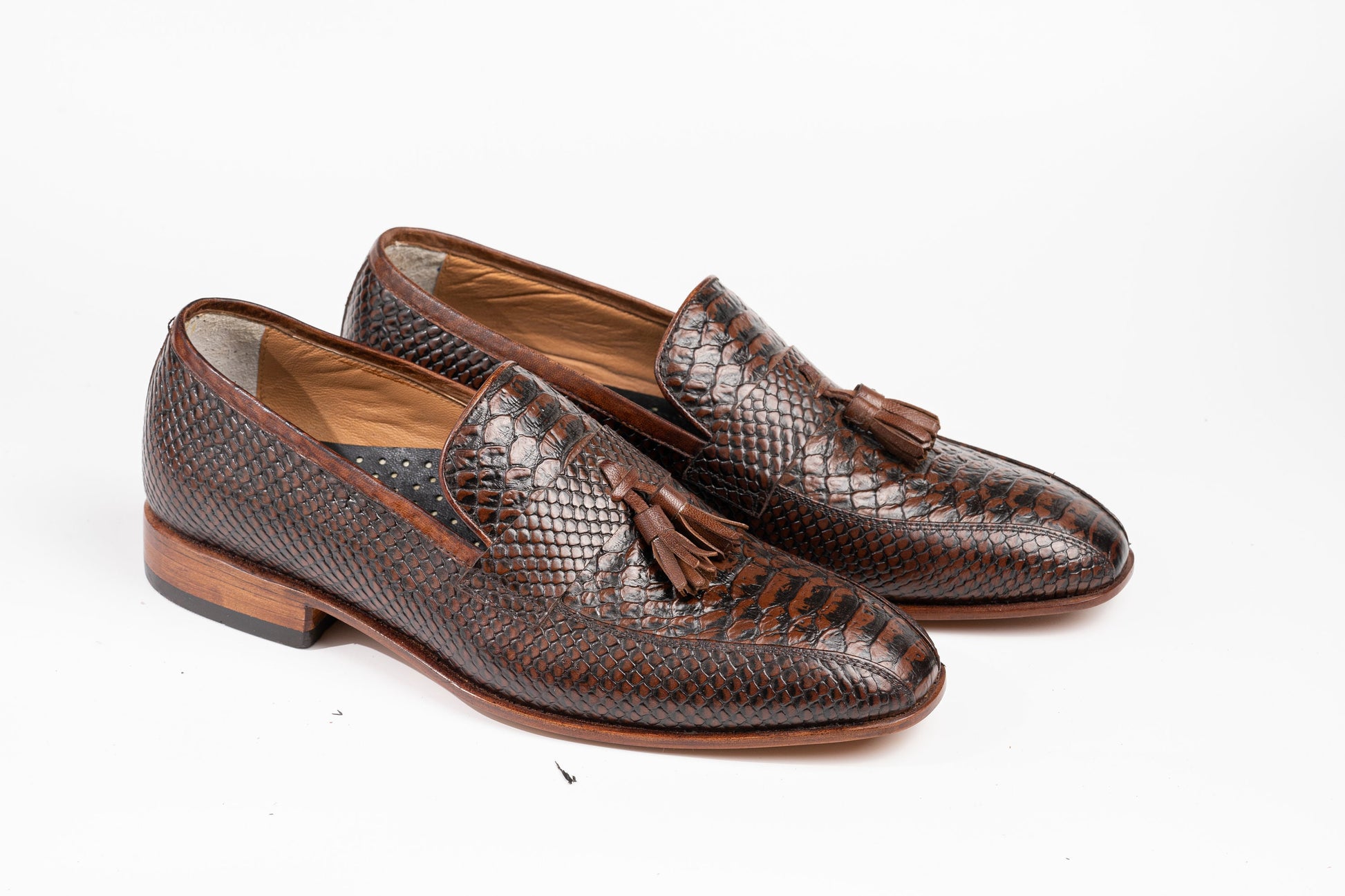 Brown Tussle lizard pattern leather Loafer Perfect Adult gift, Men's Dress Casual Party Loafer Woozy Store