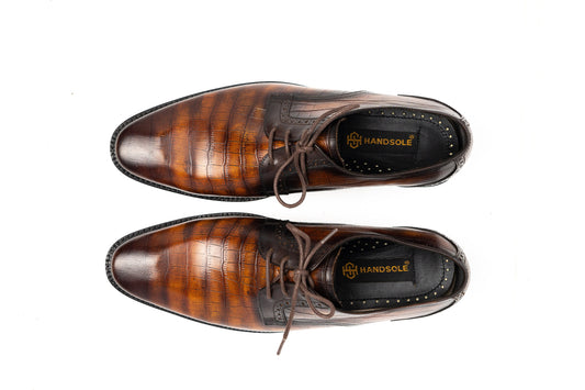 Two Tone Hand Dyed Patina Crocodile Leather Derby Shoes Woozy Store