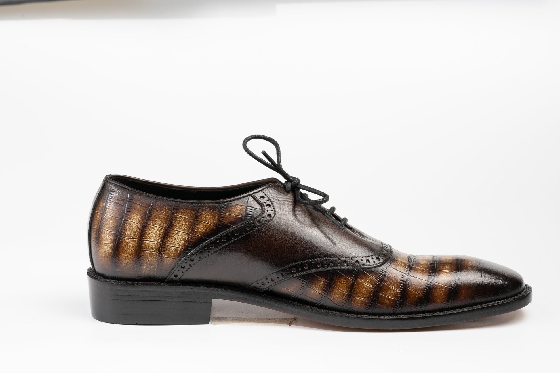 Brown Shaded Hand Dyed Patina Crocodile Leather Derby Shoes Woozy Store