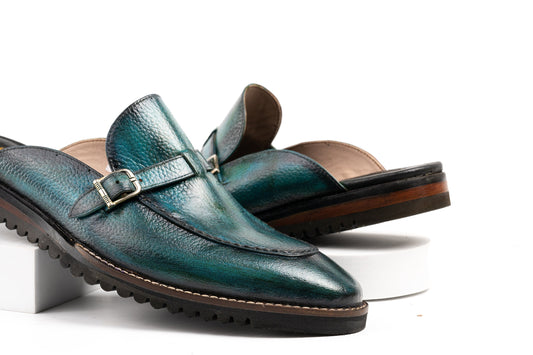 Green Hand burnished tassel Backless Slip-On Mule Custom Made-To-Order Shoes  Premium Quality Handmade Woozy Store