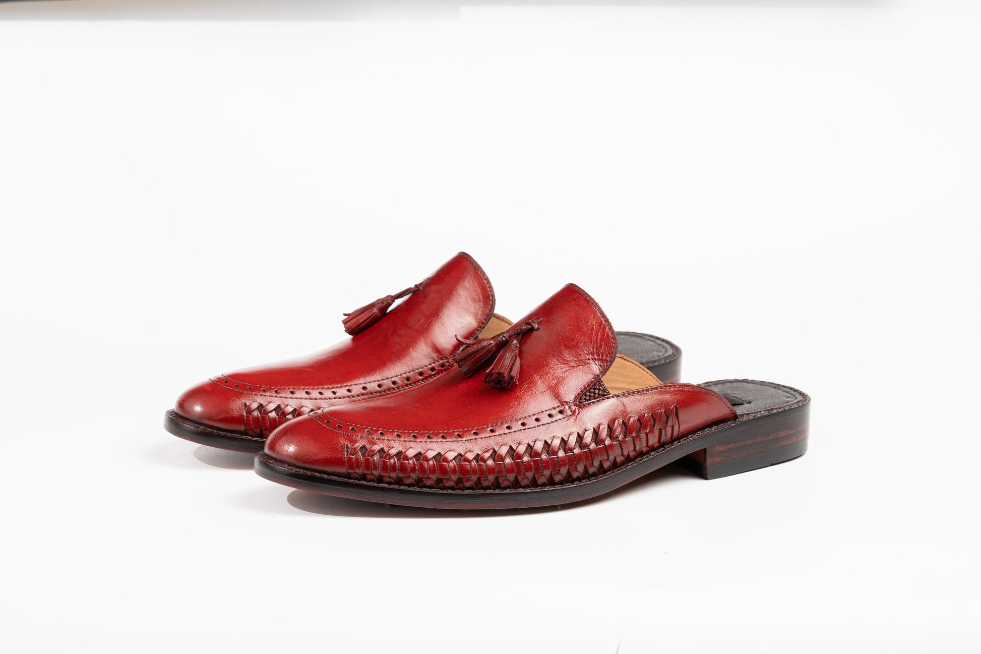 Oxblood or any Color of Your Choice Whole Cut hand weave loafer Backless Slip On Mule Cow Crust Leather Custom Made-To-Order Shoes Woozy Store