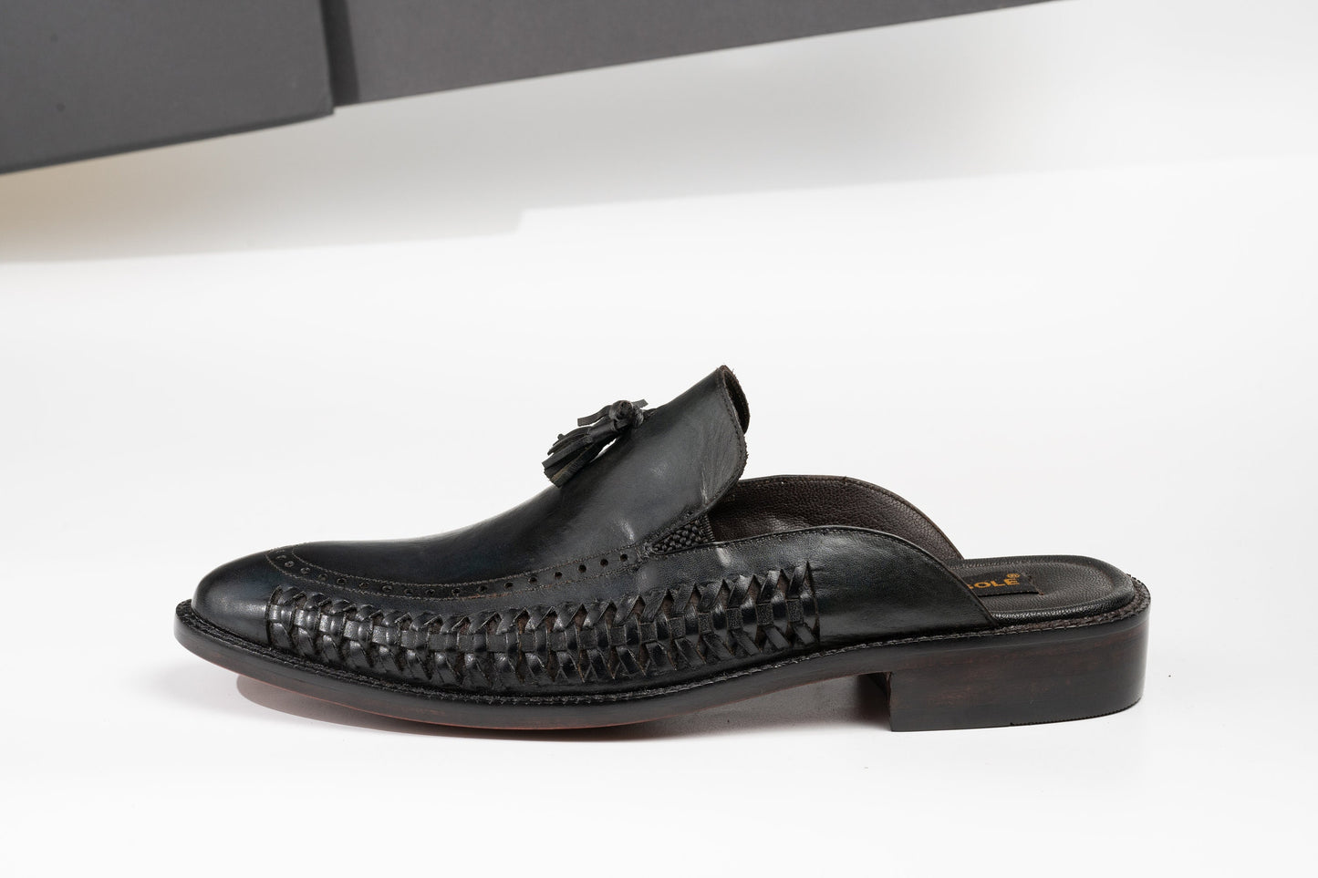 Black or any Color of Your Choice Whole Cut hand weave loafer Backless Slip On Mule Cow Crust Leather Custom Made-To-Order Shoes Woozy Store